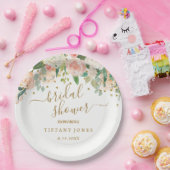 Trouwfeest met Roze Gouden Confetti Bloemmotief Papieren Bordje (Feest)