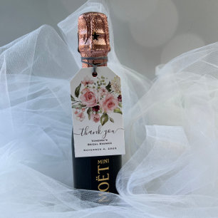 Trouwfeest met roze rozen bruidsontbijt cadeaulabel