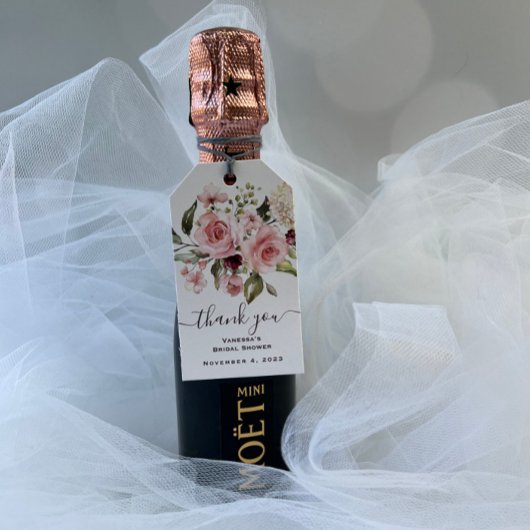 Trouwfeest met roze rozen bruidsontbijt cadeaulabel