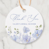 Trouwfeest met stoffig blauwe bloemen bedankjes labels (Voorkant)