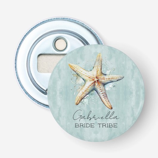 Trouwfeest met strandthema button flesopener (Voorkant)