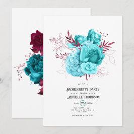 Trouwfeest met Teal en Burgundy Bloemen Kaart