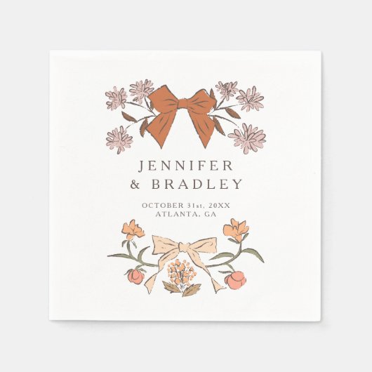 Trouwfeest met terracotta Boho linten en bloemen Servet (Voorkant)