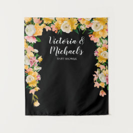 Trouwfeest met vette en felle bloemen achtergrond wandkleed