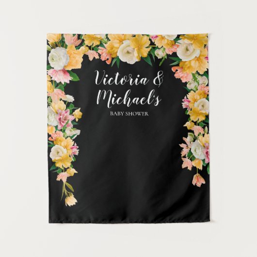 Trouwfeest met vette en felle bloemen achtergrond wandkleed (Voorkant)