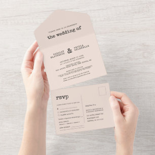 Trouwfeest met vintage minimalistische schrijfmach all in one uitnodiging