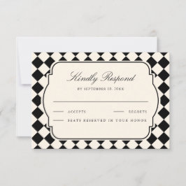 Trouwfeest met vintage oude-monnaie ivoor zwart ge RSVP kaartje