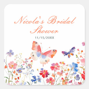 Trouwfeest met vlinders in de zomer bloemmotief vierkante sticker