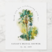 Trouwfeest met waterverf palmboom in donkere tropi wijn etiket (Enkel label)