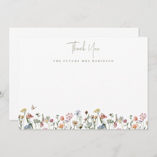 Trouwfeest met wilde bloemen Toekomstige mevrouw P Bedankkaart (Voorkant / Achterkant)