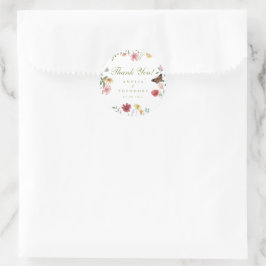 Trouwfeest met wilde bloementuin ronde sticker