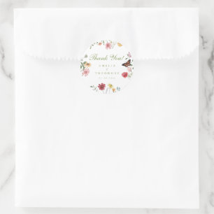 Trouwfeest met wilde bloementuin ronde sticker