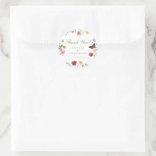 Trouwfeest met wilde bloementuin ronde sticker (Tas)