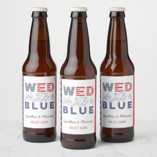 Trouwfeest met witte en blauwe informele achtertui bier etiket