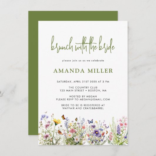 Trouwfeest met zomerbloemen brunch uitnodiging (Voorkant / Achterkant)