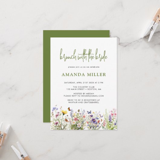 Trouwfeest met zomerbloemen brunch uitnodiging (Voorkant / Achterkant in situ)