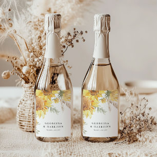 Trouwfeest met zonnebloemen in de late zomer sparkling wijnetiket