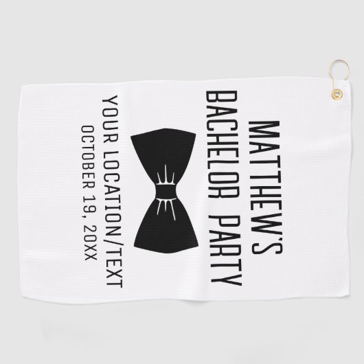 Trouwfeest met zwarte strik voor vrijgezellenfeest golfhanddoek (Horizontaal)