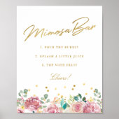 Trouwfeest Mimosa Bar Bord met Roze Bloemendesign Poster (Voorkant)