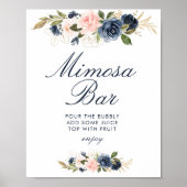 Trouwfeest-mimosa-barpaneel met navy & blush bloem poster (Voorkant)