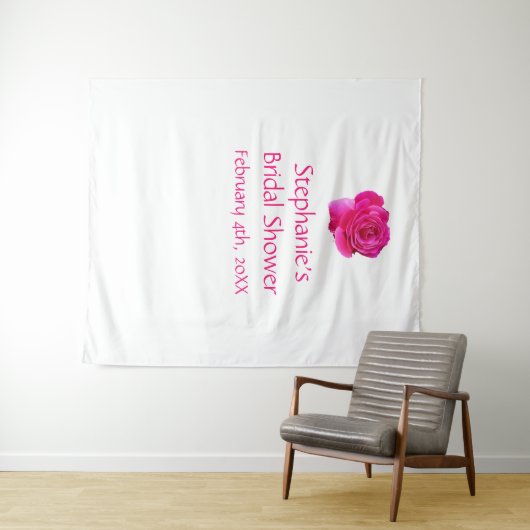 Trouwfeest Monogram Naam Roze Roos Wit Koel Wandkleed (In Situ (horizontaal))