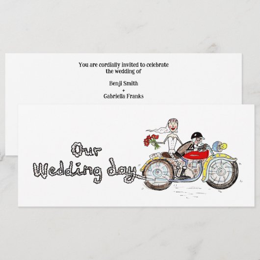 Trouwfeest Motor Bride en Bruidegom Kaart (Voorkant / Achterkant)