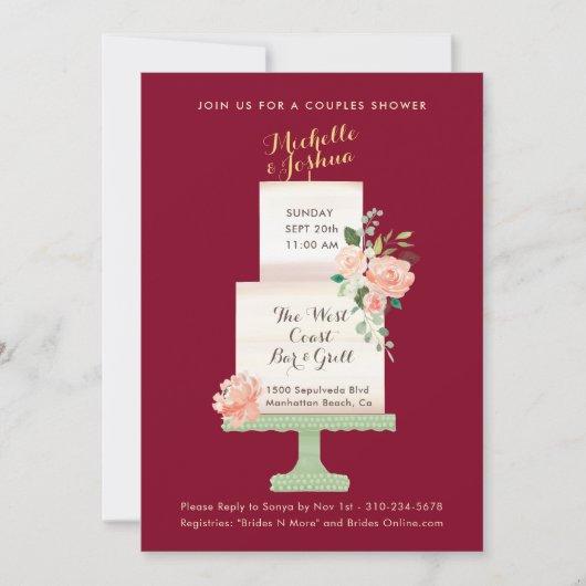 Trouwfeest Naam Cake Topper Waterverf Bloem Kaart (Voorkant)