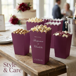 Trouwfeest Naam Datum Bourgondische Popcorn Bedankdoosjes