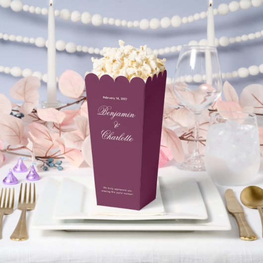 Trouwfeest Naam Datum Bourgondische Popcorn Bedankdoosjes (Huwelijk)