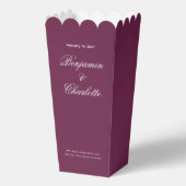 Trouwfeest Naam Datum Bourgondische Popcorn Bedankdoosjes (Voorkant)