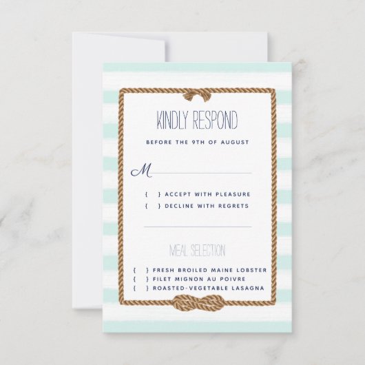 Trouwfeest Nautische Mint & Witte Waterverfeest RSVP Kaartje (Voorkant)