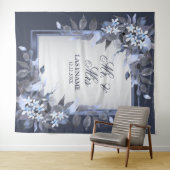 Trouwfeest Navyblauw Bloemmotief Zilver Grijs Mode Wandkleed (In Situ (horizontaal))