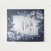 Trouwfeest Navyblauw Bloemmotief Zilver Grijs Mode Wandkleed (Voorkant (horizontaal))