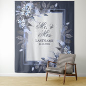 Trouwfeest Navyblauw Bloemmotief Zilver Grijs Mode Wandkleed (In situ)