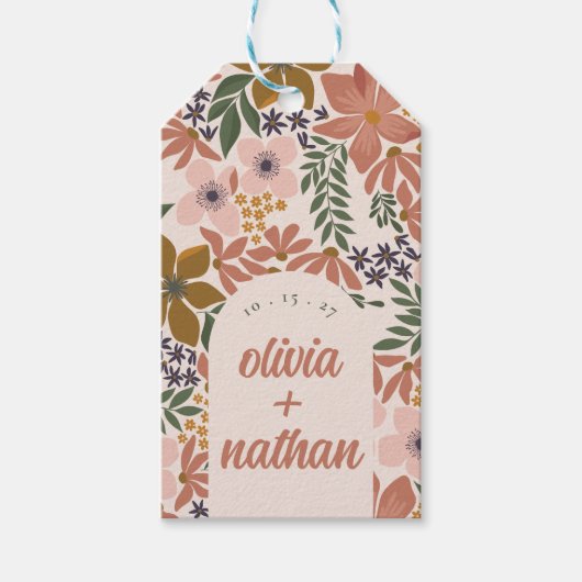 Trouwfeest of bruiloft met bloemmotief, gepersonal cadeaulabel (Voorkant)