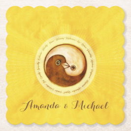 TROUWFEEST ONDERZETTER. Gouden YinYang duiven Kartonnen Onderzetters