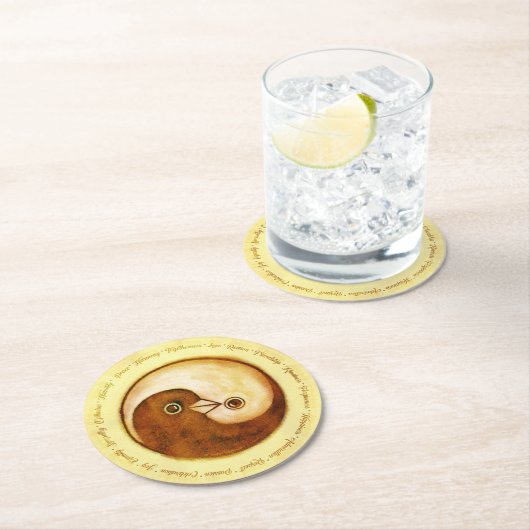 TROUWFEEST ONDERZETTER. Gouden YinYang duiven Ronde Kartonnen Onderzetter (Insitu)
