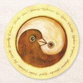 TROUWFEEST ONDERZETTER. Gouden YinYang duiven Ronde Kartonnen Onderzetter (Voorkant)