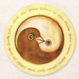 TROUWFEEST ONDERZETTER. Gouden YinYang duiven Ronde Kartonnen Onderzetter