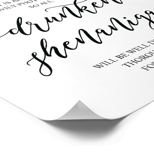 Trouwfeest Open Bar, bord met dronken streken Poster (Hoek)