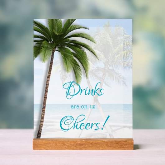Trouwfeest Open Bar Palmbomen Acryl Bord (Neutraal)