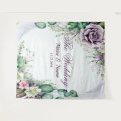 Trouwfeest Paars Bloemmotief Groen Loof Rustiek Wandkleed (Voorkant (horizontaal))