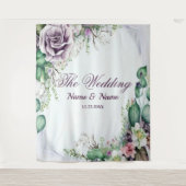 Trouwfeest Paars Bloemmotief Groen Loof Rustiek Wandkleed (Voorkant)