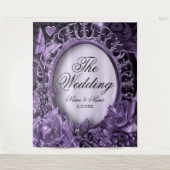 Trouwfeest Paarse Bloemrijke Lijst Elegant Modern Wandkleed (Voorkant)