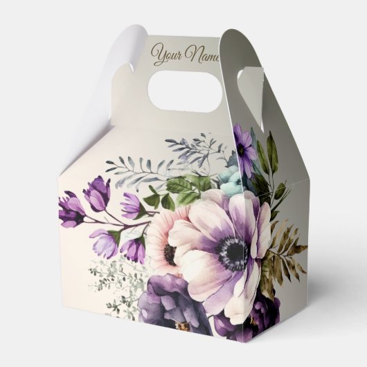 Trouwfeest Paarse Roze Bloemen Gouden Elegant Bedankdoosjes (Voorkant Zijde)