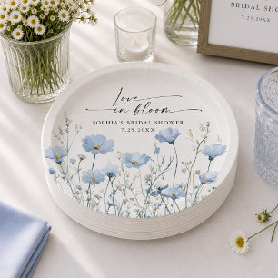 Trouwfeest papieren borden Love In Bloom Blauw Bordje