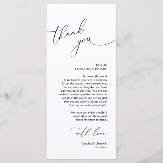 Trouwfeest plaats instelling dank u kaart (Voorkant)