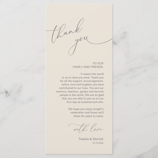 Trouwfeest plaats instelling dank u kaart (Voorkant)