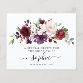 Trouwfeest Receptkaart met Bloemige Bordeaux Roze 