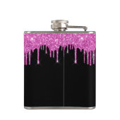 Trouwfeest Roze Glitter Persoonlijke Zwarte Heupfles (Achterkant)